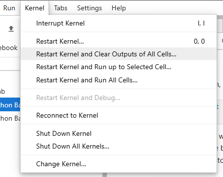 showing how to clear the notebooks output