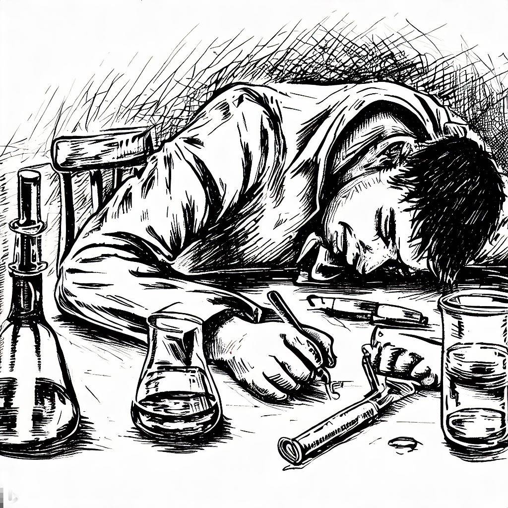 It sometimes happens that students still have alcohol in their blood when they have to do a practical. If this is the case, they are not welcome. (picture generated with AI)