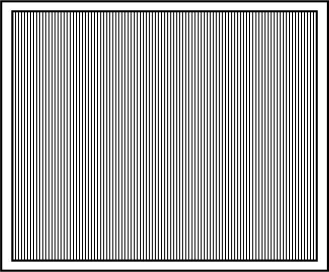 Schematic representation of a diffraction grating. Typical measurements are 5x5 cm. The number of lines per mm is in the range 100-1000.