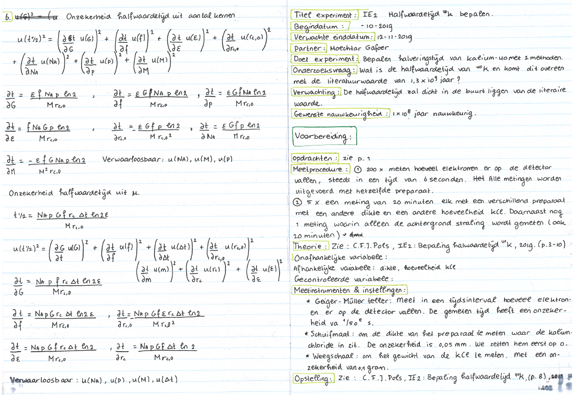 A scan of a lab journal from a first year physics student.
