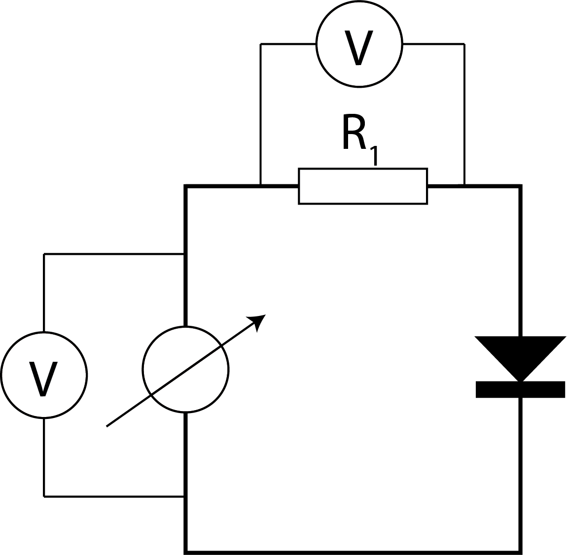 The experimental setup to determine the (U,I)-characteristic of the diode